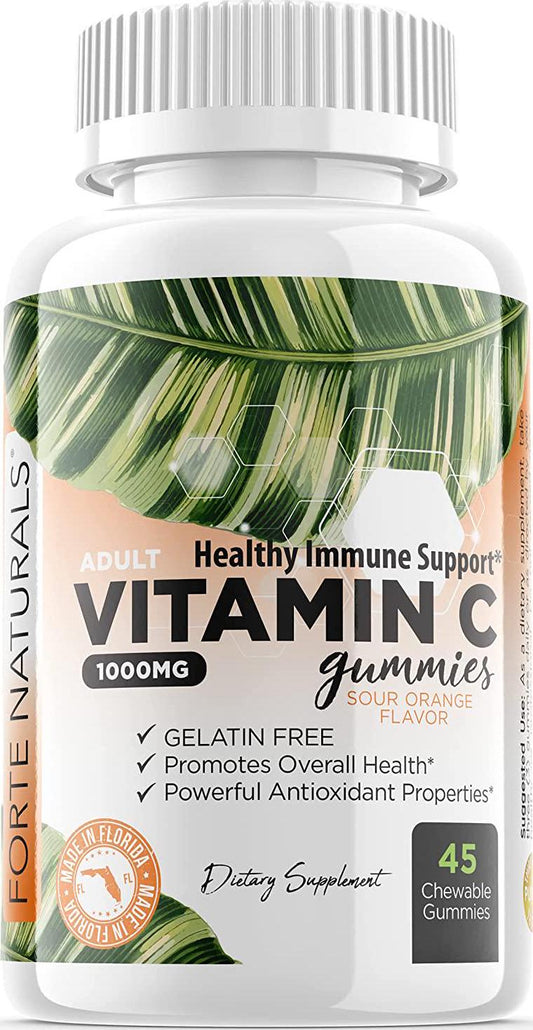 Forte Naturals Vitamin C 1000mg Immune Support Supplement with Antioxidants, Gummy for Adults, Sour Orange Flavor - 45 Gummies