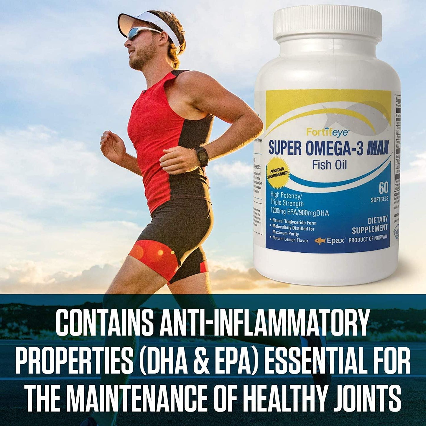 Fortifeye Vitamins Super Omega-3 Fish Oil, Lemon Flavor, Natural Triglyceride, 900 EPA / 600 DHA Per Serv. - 60 Day, 120 Softgel Capsules