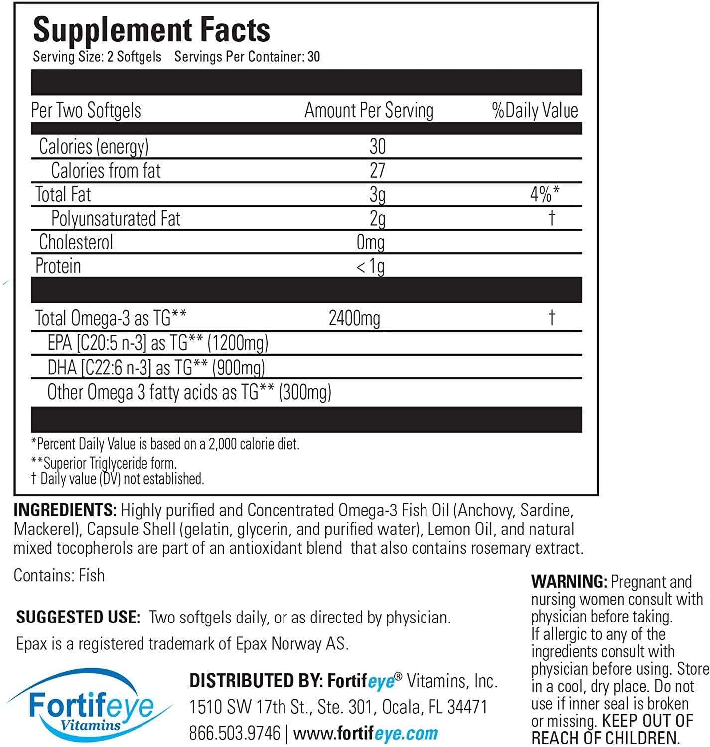 Fortifeye Vitamins Super Omega-3 Max Fish Oil, Lemon Flavor, Natural Triglyceride, 1200 EPA / 900 DHA Per Serv. - 60 Day, 120 Max Softgel Capsules