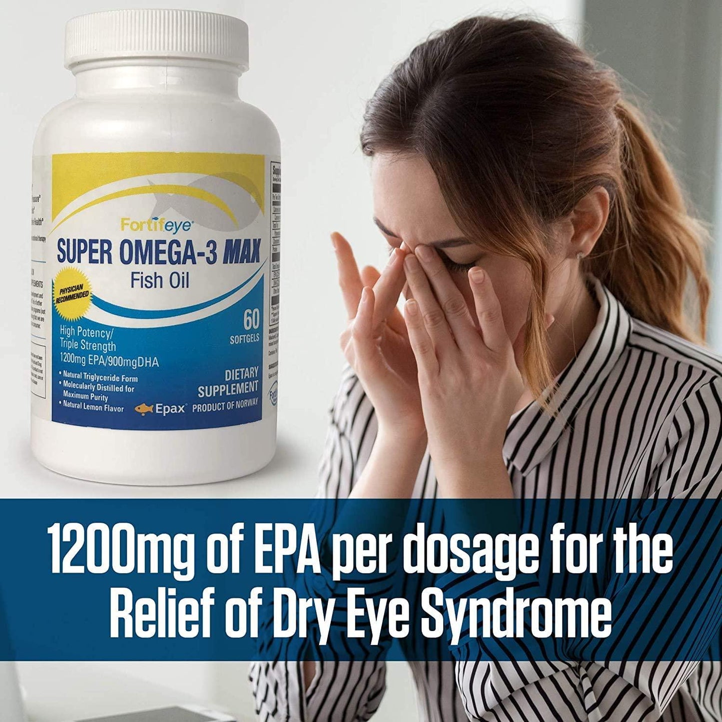 Fortifeye Vitamins Super Omega-3 Fish Oil, Lemon Flavor, Natural Triglyceride, 900 EPA / 600 DHA Per Serv. - 60 Day, 120 Softgel Capsules