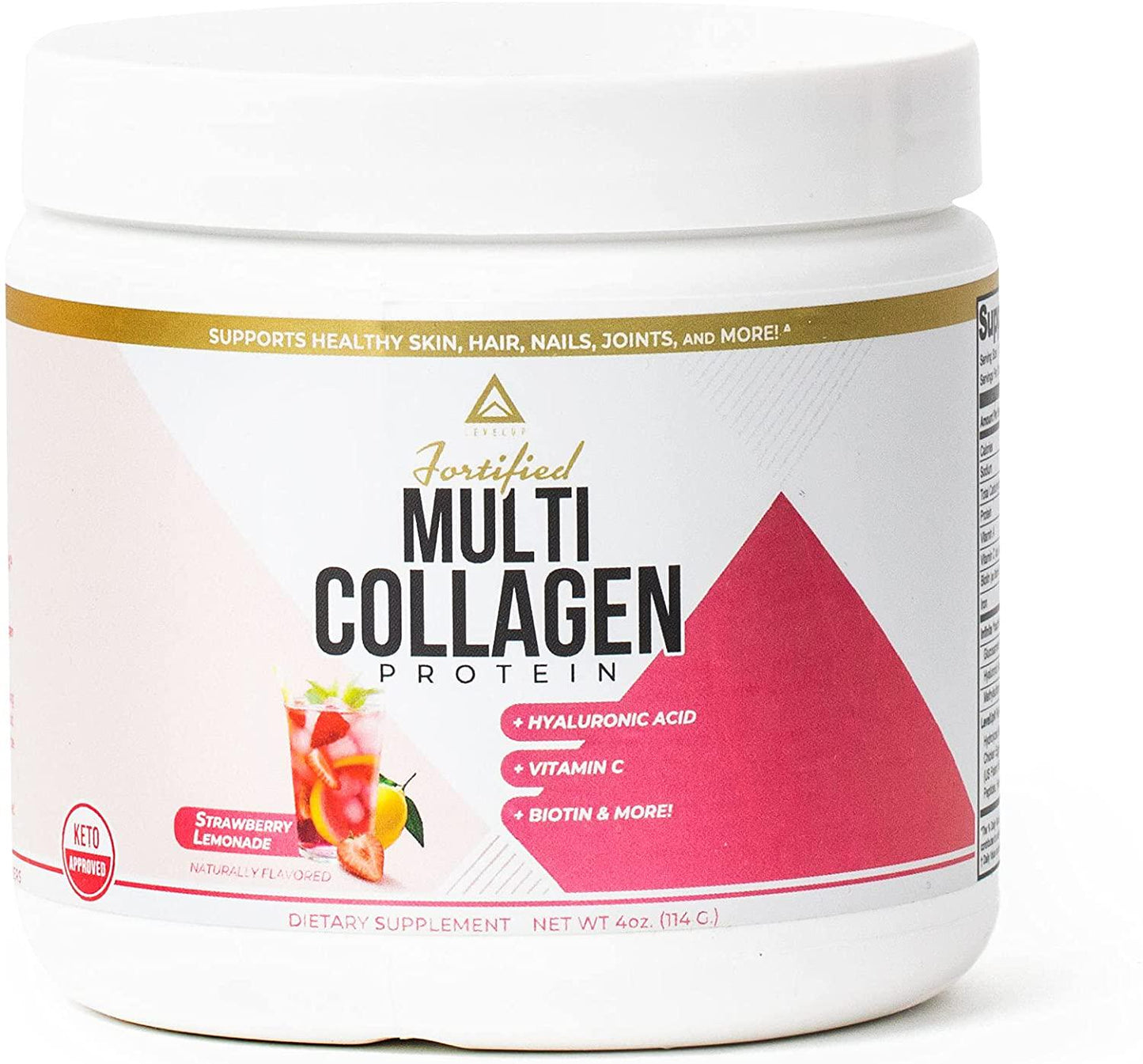 Fortified Multi Collagen Protein Powder: Types I, II, III, V and X with Added Biotin, Hyaluronic Acid, Glucosamine, MSM for Joints Hair Skin Nails Gut - Keto Approved (Strawberry Lemonade - 10 Servings)