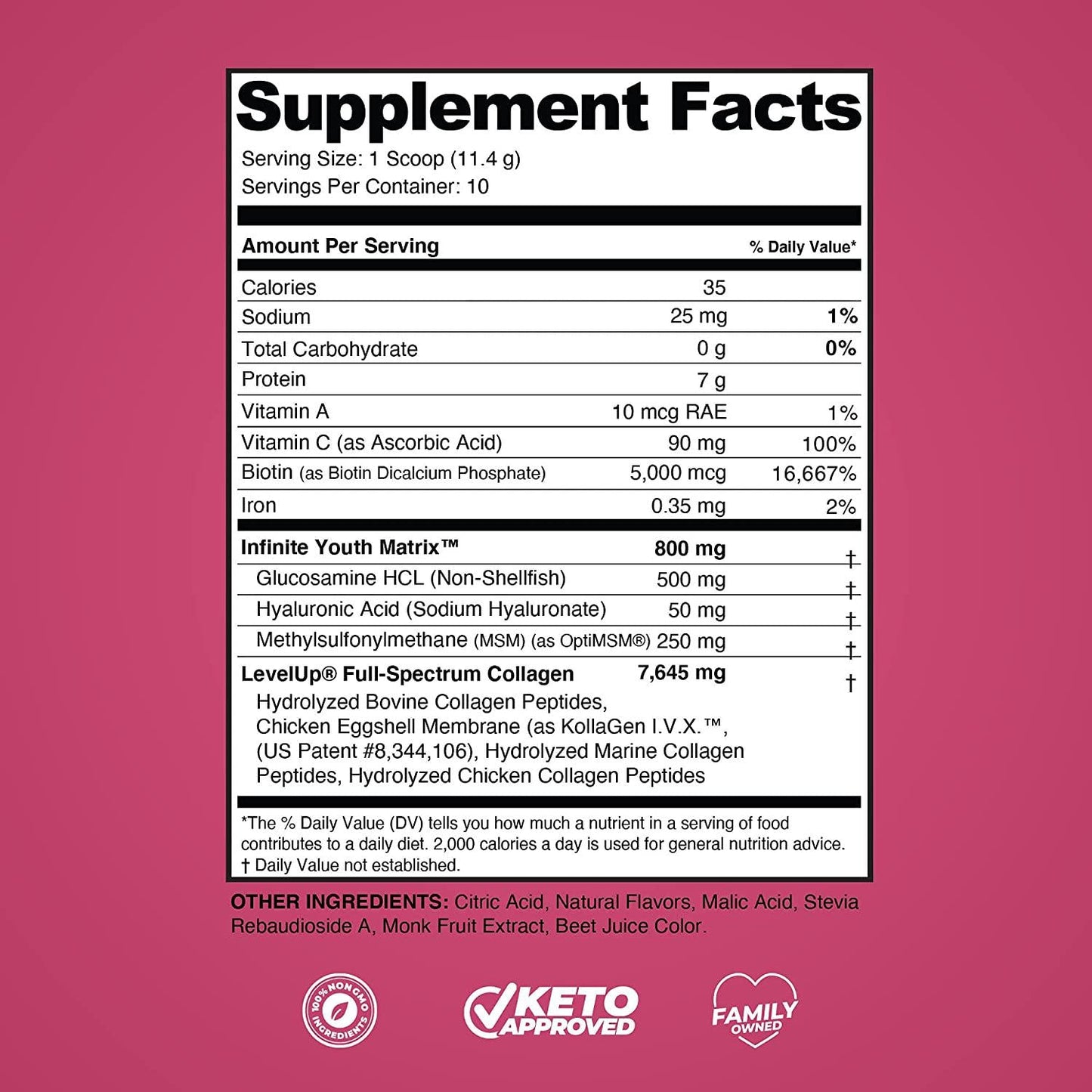 Fortified Multi Collagen Protein Powder: Types I, II, III, V and X with Added Biotin, Hyaluronic Acid, Glucosamine, MSM for Joints Hair Skin Nails Gut - Keto Approved (Strawberry Lemonade - 10 Servings)