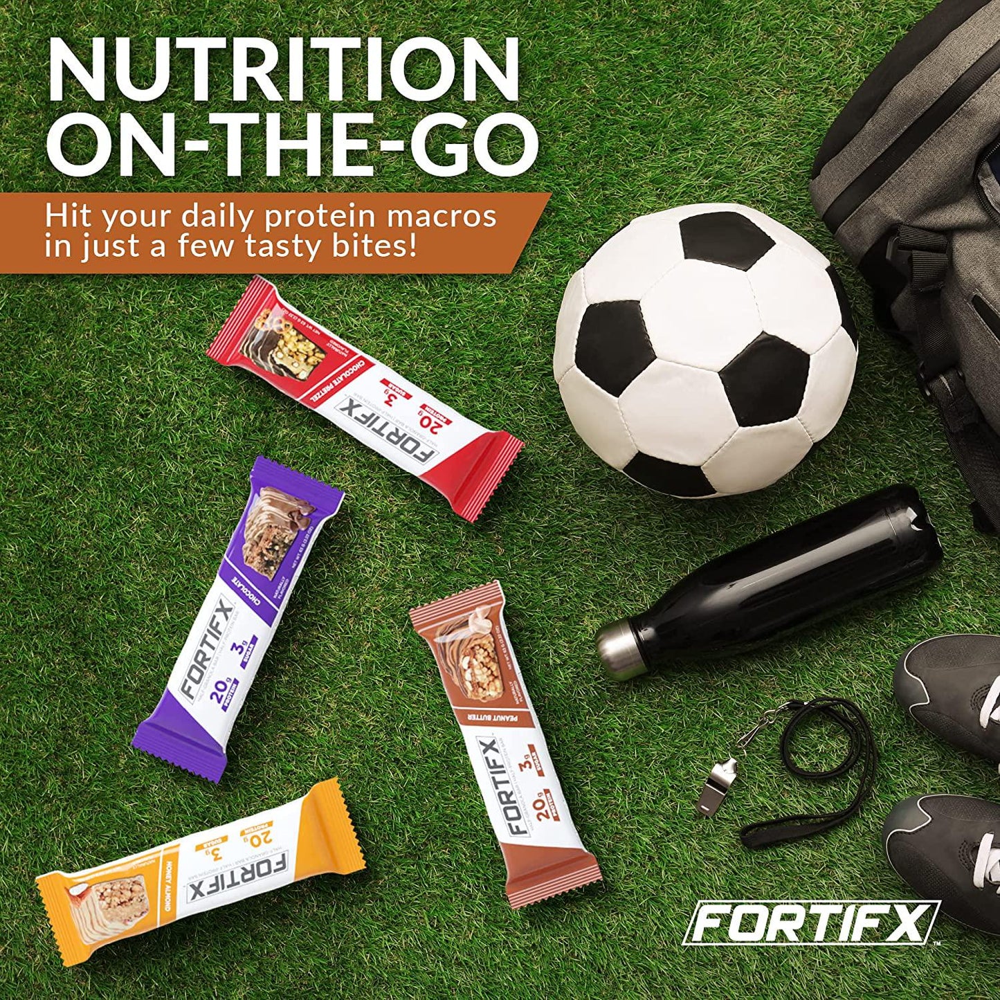 Fortifx Protein Bars - 20g Protein - 3g Sugar - Low Calorie High Protein Bars - Gluten Free Candy Bar - Whey and Granola Protein Snacks - Low Sugar One Meal Replacement Bar - 4-Bar Variety Sampler Pack