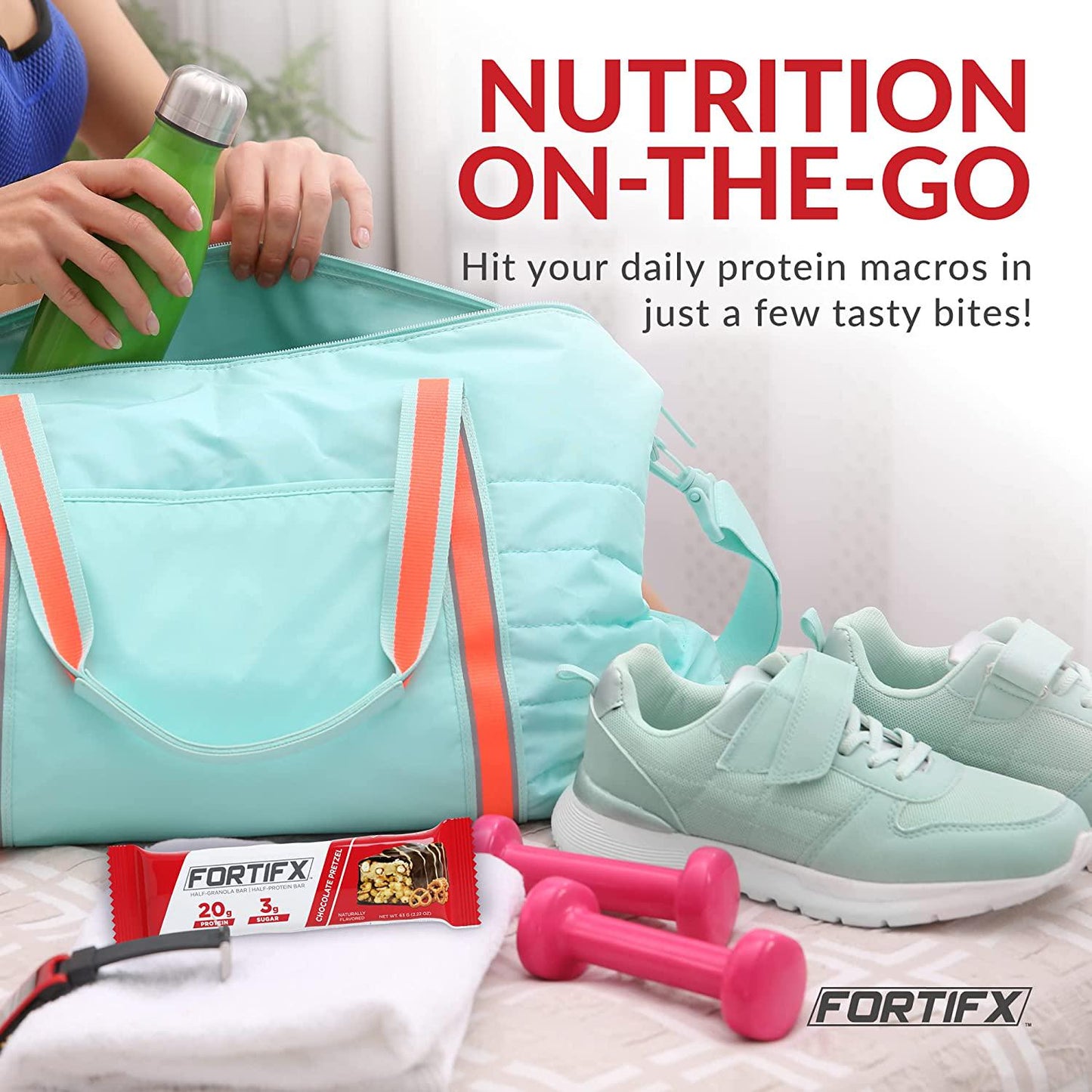 Fortifx Protein Bars - Chocolate Pretzel Protein Bar - Case of 12 - Low Calorie High Protein Bars - Gluten Free Candy Bar - Whey and Granola Protein Snacks - Low Sugar One Meal Replacement Bar