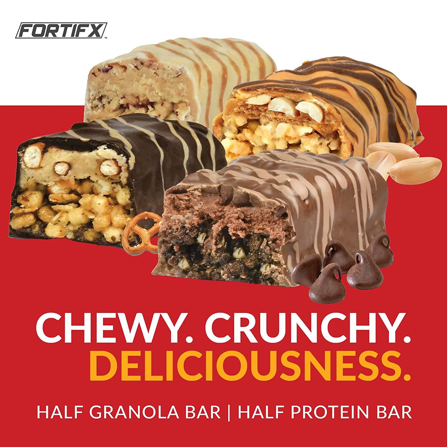 Fortifx Protein Bars - 20g Protein - 3g Sugar - Low Calorie High Protein Bars - Gluten Free Candy Bar - Whey and Granola Protein Snacks - Low Sugar One Meal Replacement Bar - 4-Bar Variety Sampler Pack