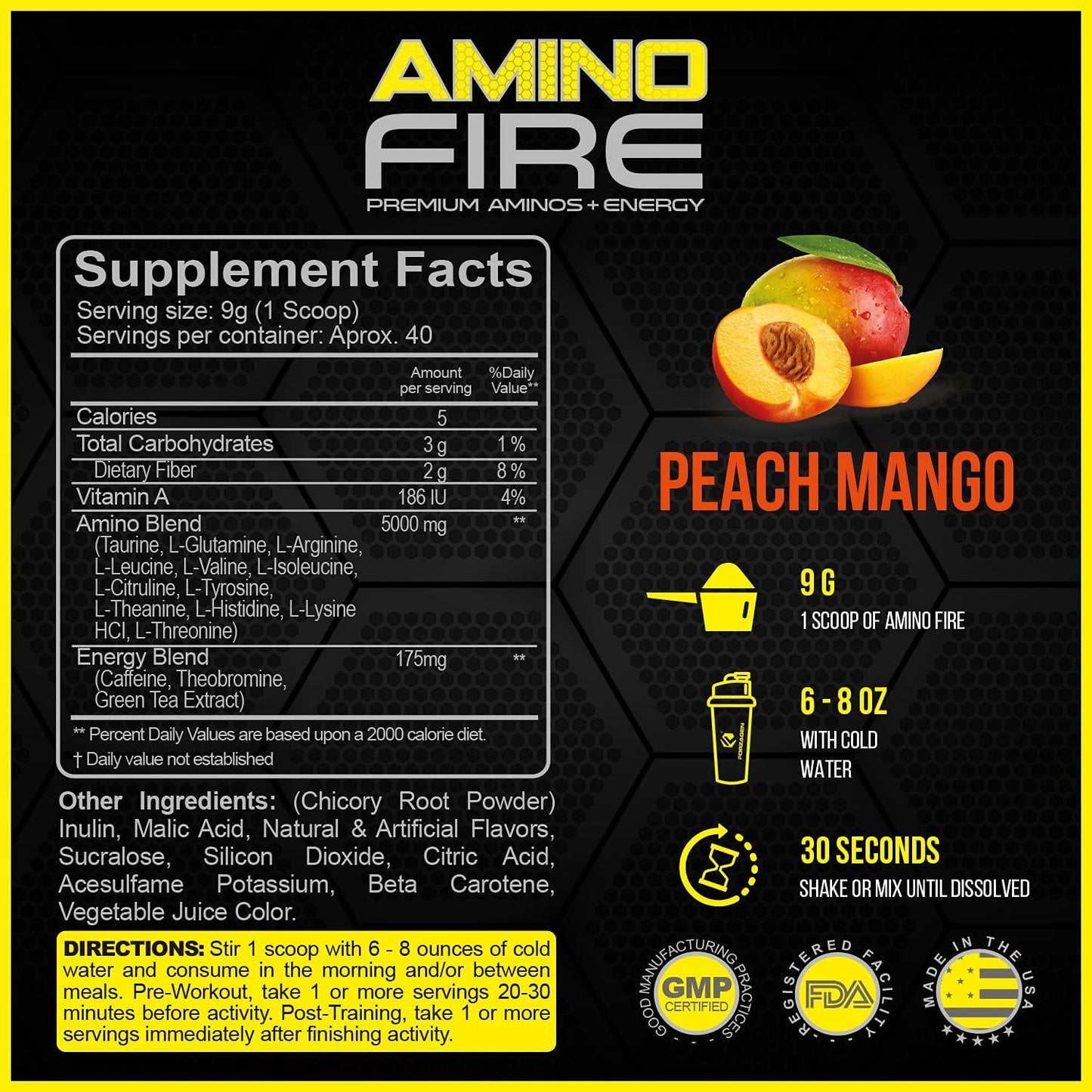 Forzagen Amino Energy + BCAA Amino Acids - Energy | Focus | Endurance | Reaction | 40 Servings of Amazing Flavors | Amino Fire (Peach Mango)
