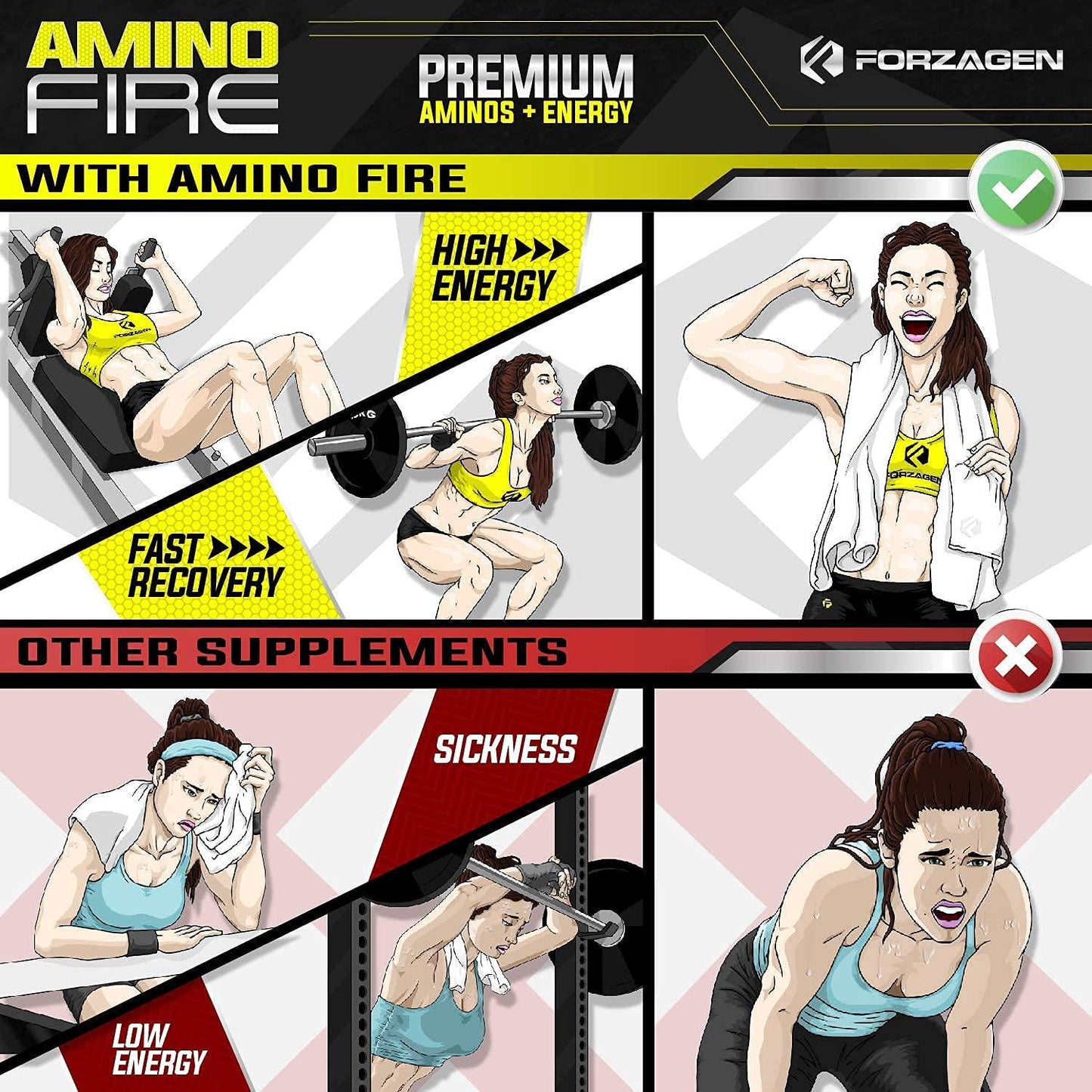 Forzagen Amino Energy + BCAA Amino Acids - Energy | Focus | Endurance | Reaction | 40 Servings of Amazing Flavors | Amino Fire (Peach Mango)