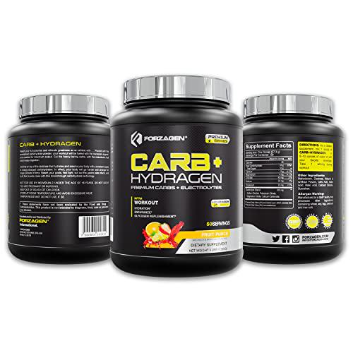 Forzagen Carbs Powder with Hydragen, 50 Servings, Hydration, Endurance, Electrolytes 3lbs (Fruit Punch)