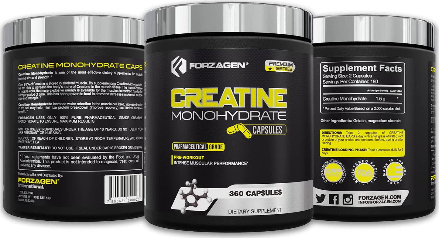 Forzagen Creatine Monohydrate Capsules 360 Capsules, Muscle Gaining Support, Strength Improve