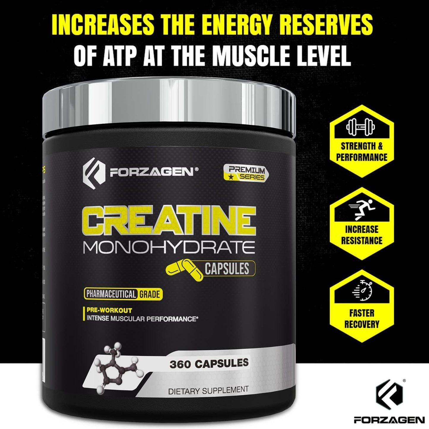 Forzagen Creatine Monohydrate Capsules 360 Capsules, Muscle Gaining Support, Strength Improve