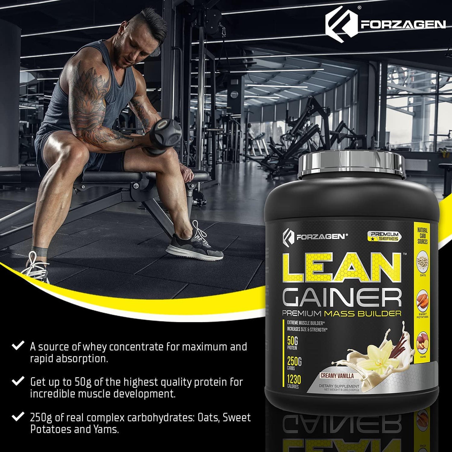Forzagen Lean Gainer Premium Mass Builder 12 and 8 Lbs, 2 Flavor Available, Natural Carb Source, Oats, Sweet Potatoes, Yams (Creamy Vanilla, 8 LBS)