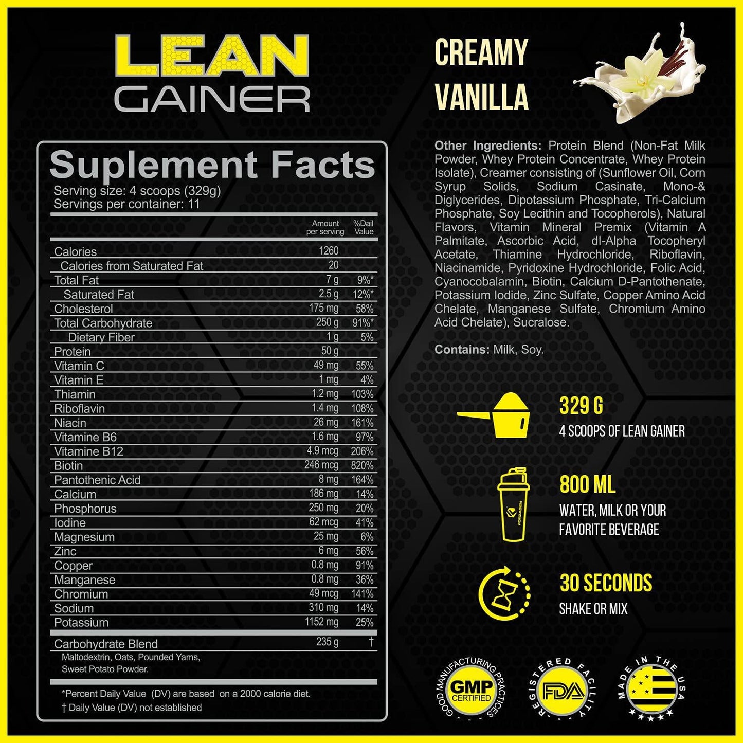 Forzagen Lean Gainer Premium Mass Builder 12 and 8 Lbs, 2 Flavor Available, Natural Carb Source, Oats, Sweet Potatoes, Yams (Creamy Vanilla, 8 LBS)