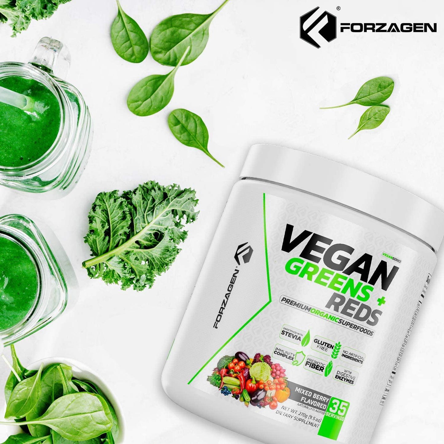 Forzagen Vegan Greens + Reds Superfood - Healthy Food Amazing Grass Natural | Premium Herbal Supplement | 35 Servings Superfood Powder | Organic