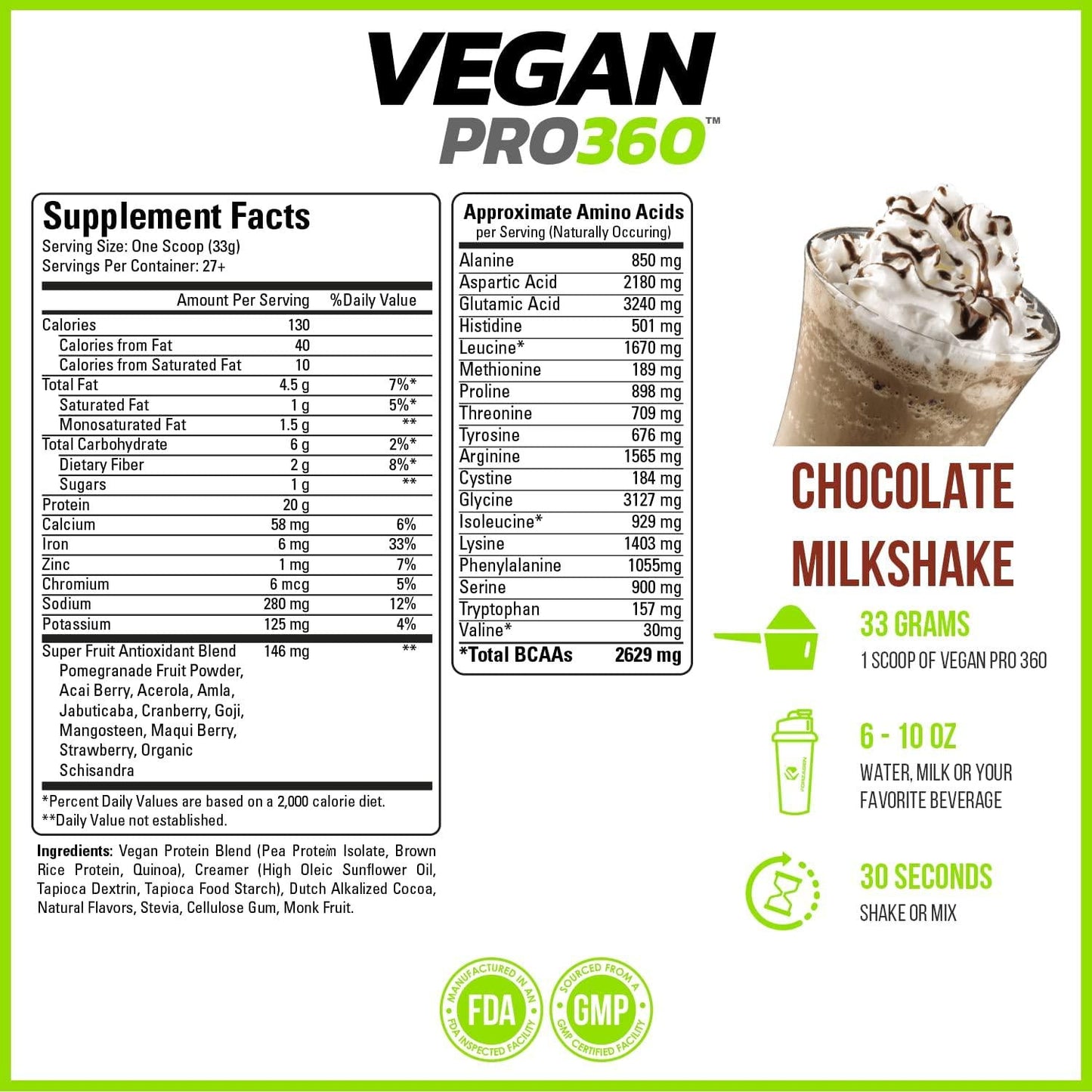 Forzagen Vegan Protein 360 2 Lbs 27 Servings, Plant Based Protein Extracted from Quinoa, Brown Rice and Pea Isolate Protein, Dairy, Soy and Gluten Free, Nom GMO (Chocolate)