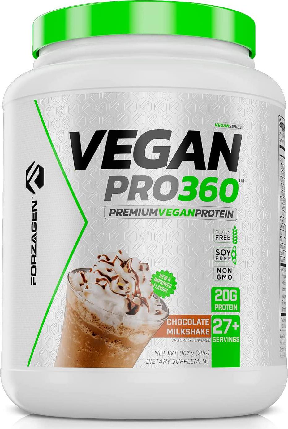 Forzagen Vegan Protein 360 2 Lbs 27 Servings, Plant Based Protein Extracted from Quinoa, Brown Rice and Pea Isolate Protein, Dairy, Soy and Gluten Free, Nom GMO (Chocolate)