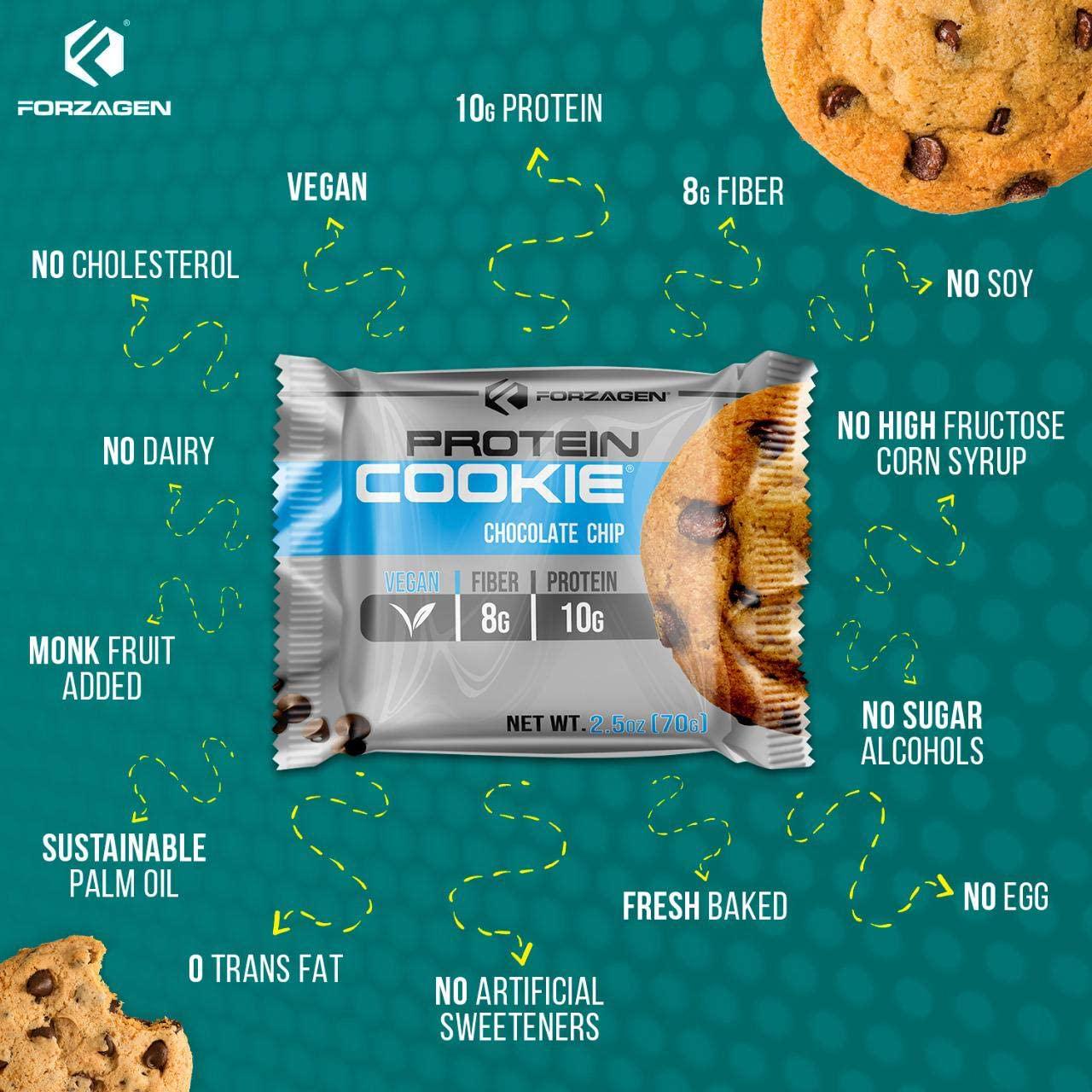 Forzagen Vegan Protein Cookies - 12 Cookies |10G Protein | No Artificial Sweeteners | Vegan Snacks Fresh Baked | Chocolate chip Cookies high Protein Snacks
