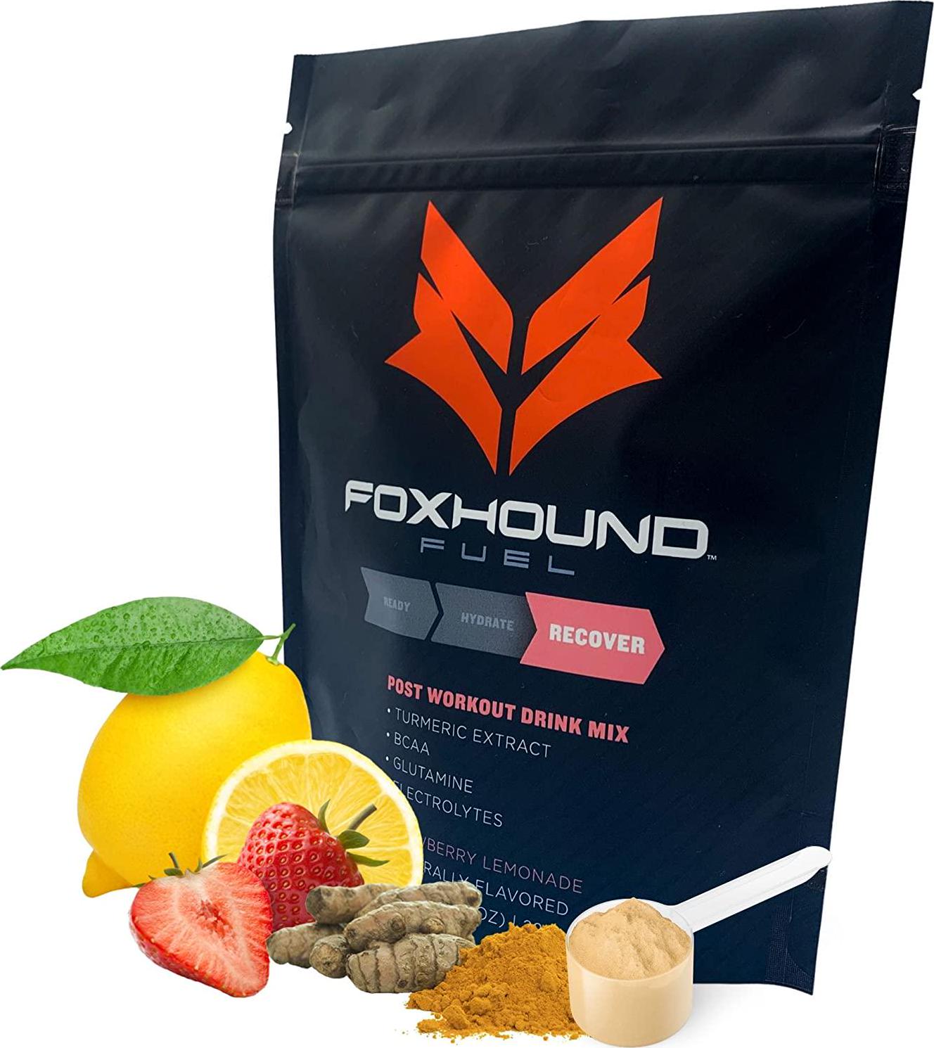 Foxhound Fuel Post Workout Drink | Recover | Strawberry Lemonade | 5G BCAA, 2G L-Glutamine, Turmeric + Black Pepper, Electrolytes | 22 Servings