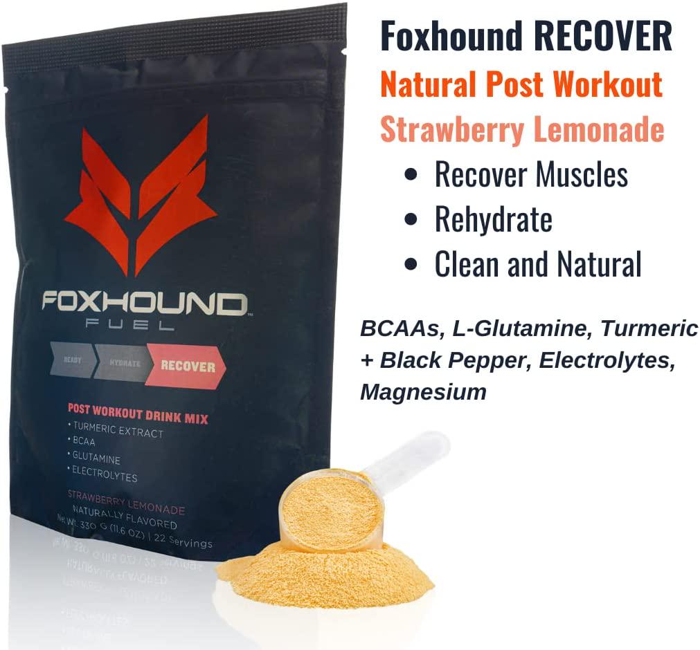 Foxhound Fuel Post Workout Drink | Recover | Strawberry Lemonade | 5G BCAA, 2G L-Glutamine, Turmeric + Black Pepper, Electrolytes | 22 Servings