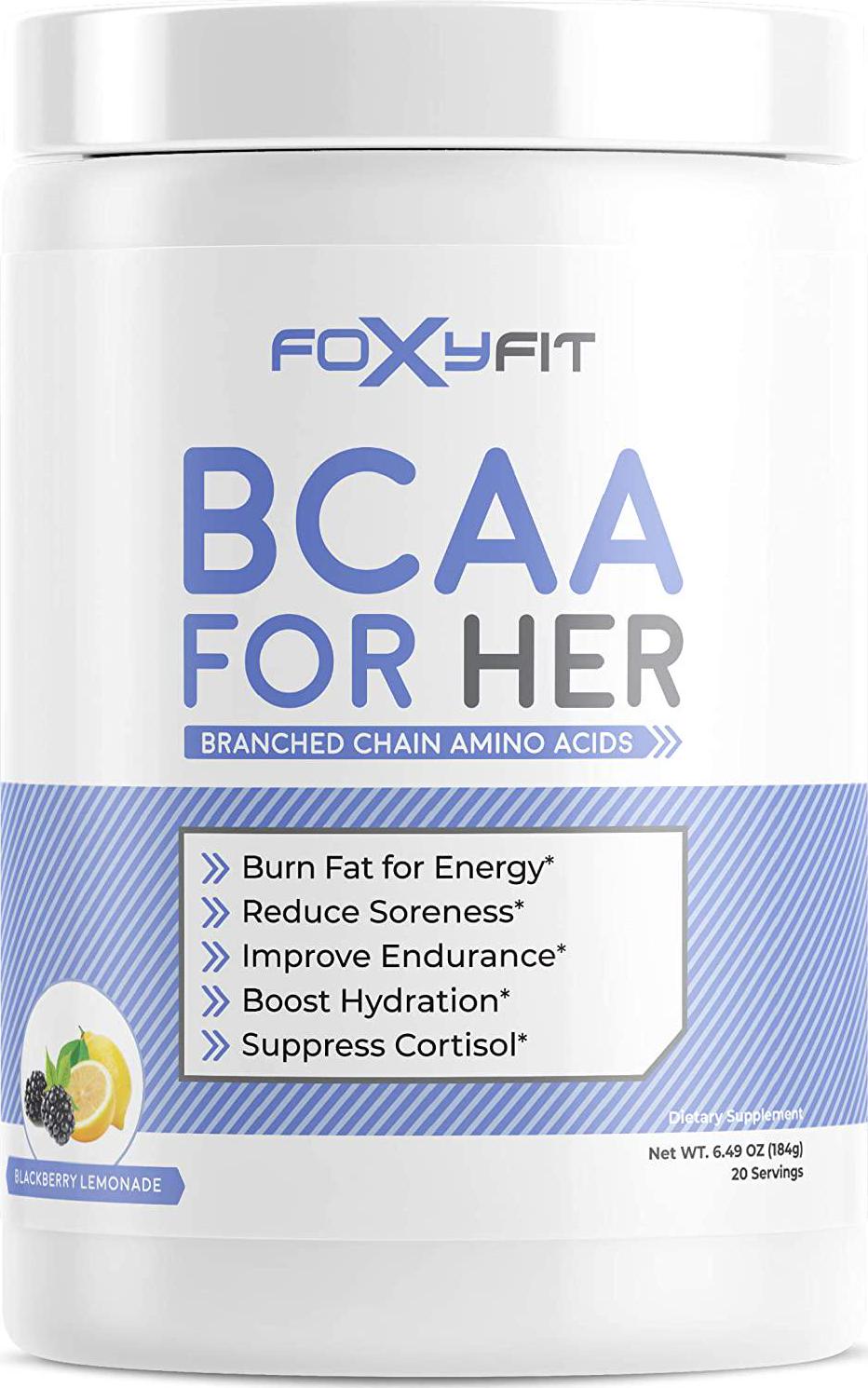 FoxyFit BCAA for Her, Branched Chain Amino Acids for Women to Boost Hydration and Reduce Soreness, BlackBerry Lemonade (BCAA Powder - 20 Servings)