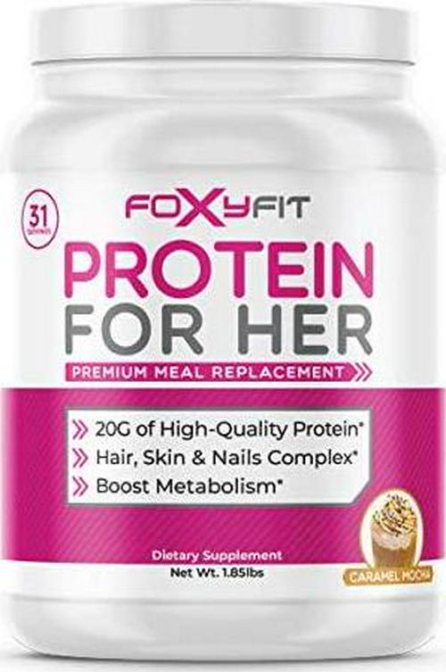 FoxyFit Protein for Her, Caramel Mocha Whey Protein Powder with CLA for Fat Loss and Biotin for Healthy Glow (1.85 lbs.)