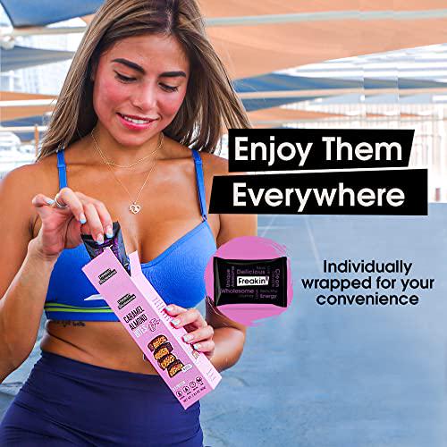 Freakin' Wholesome Chocolate Covered Caramel Almond Bites, High protein snacks 2.82 Ounces per box. (Pack of 3). Vegan Gluten Free