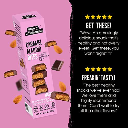 Freakin' Wholesome Chocolate Covered Caramel Almond Bites, High protein snacks 2.82 Ounces per box. (Pack of 3). Vegan Gluten Free