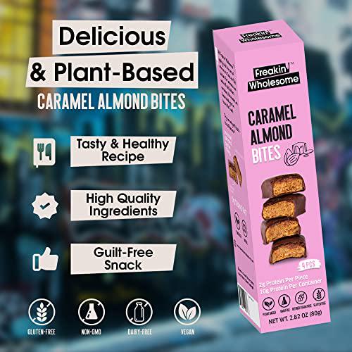 Freakin' Wholesome Chocolate Covered Caramel Almond Bites, High protein snacks 2.82 Ounces per box. (Pack of 3). Vegan Gluten Free