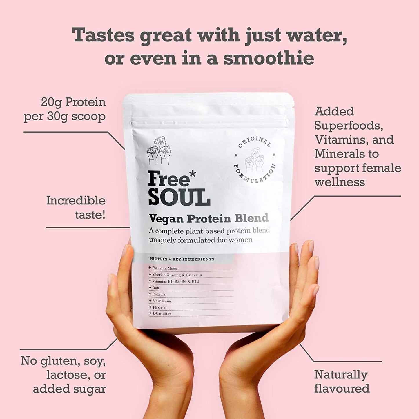 Free Soul Vegan Protein Powder | Formulated for Women | 600g | 20g Protein | Added Nutrients | Gluten and Soy Free Plant Based Nutrition Protein Shake | Pea and Hemp Isolate Protein (Chocolate)