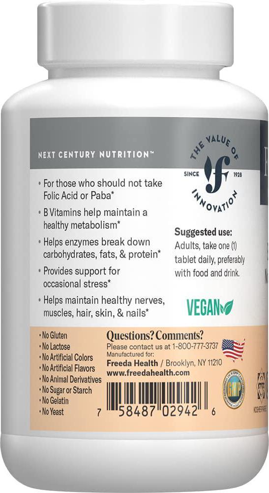 Freeda Kosher B Complex - No Folic No Paba - 250 Tablets