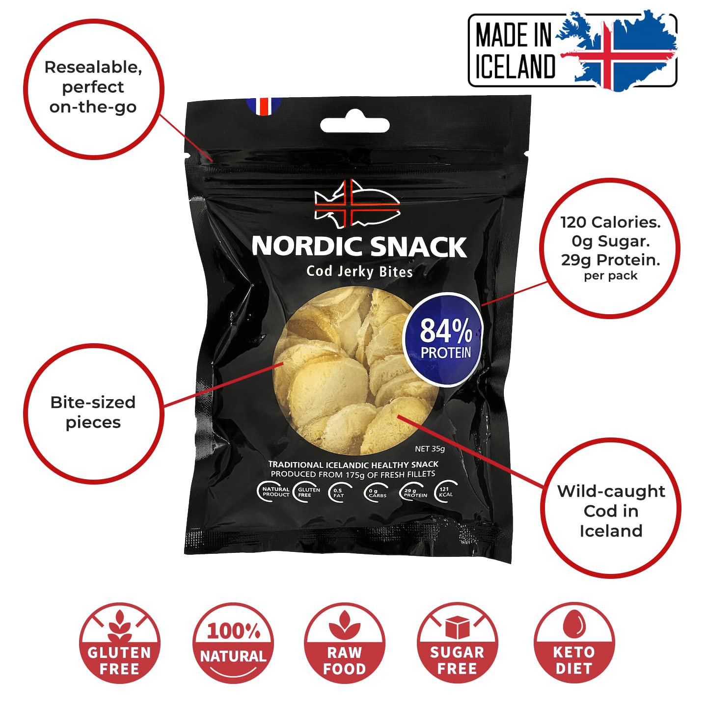Freeze Dried Cod Bites (Hardfiskur) Wild Caught Fish Jerky | High Protein Healthy Nordic Snack (35g Resealable Bag)