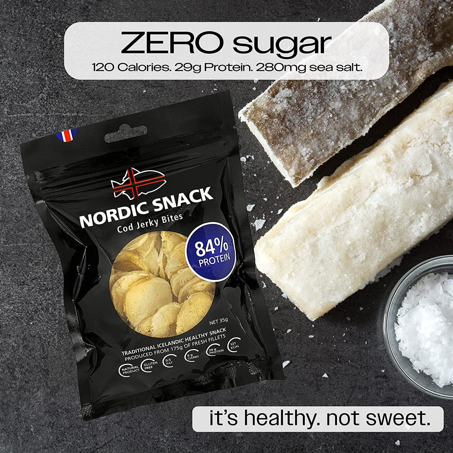 Freeze Dried Cod Bites (Hardfiskur) Wild Caught Fish Jerky | High Protein Healthy Nordic Snack (35g Resealable Bag)