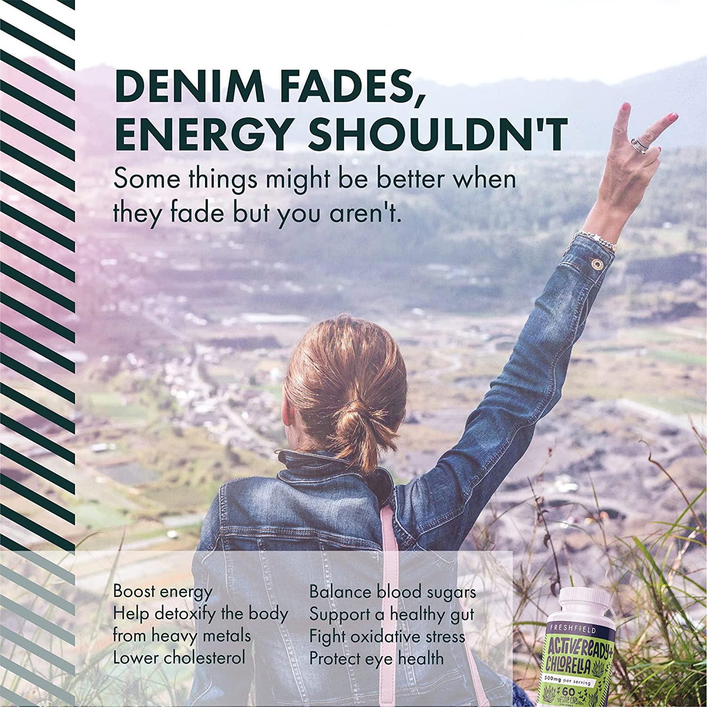 Freshfield Vegan Chlorella: Active Ready+, 500mg Capsules, Naturally occuring Chlorophyll and Beta-Carotene from Green Freshwater Algae with a Wide Range of antioxidants. Vegan and Plastic Neutral