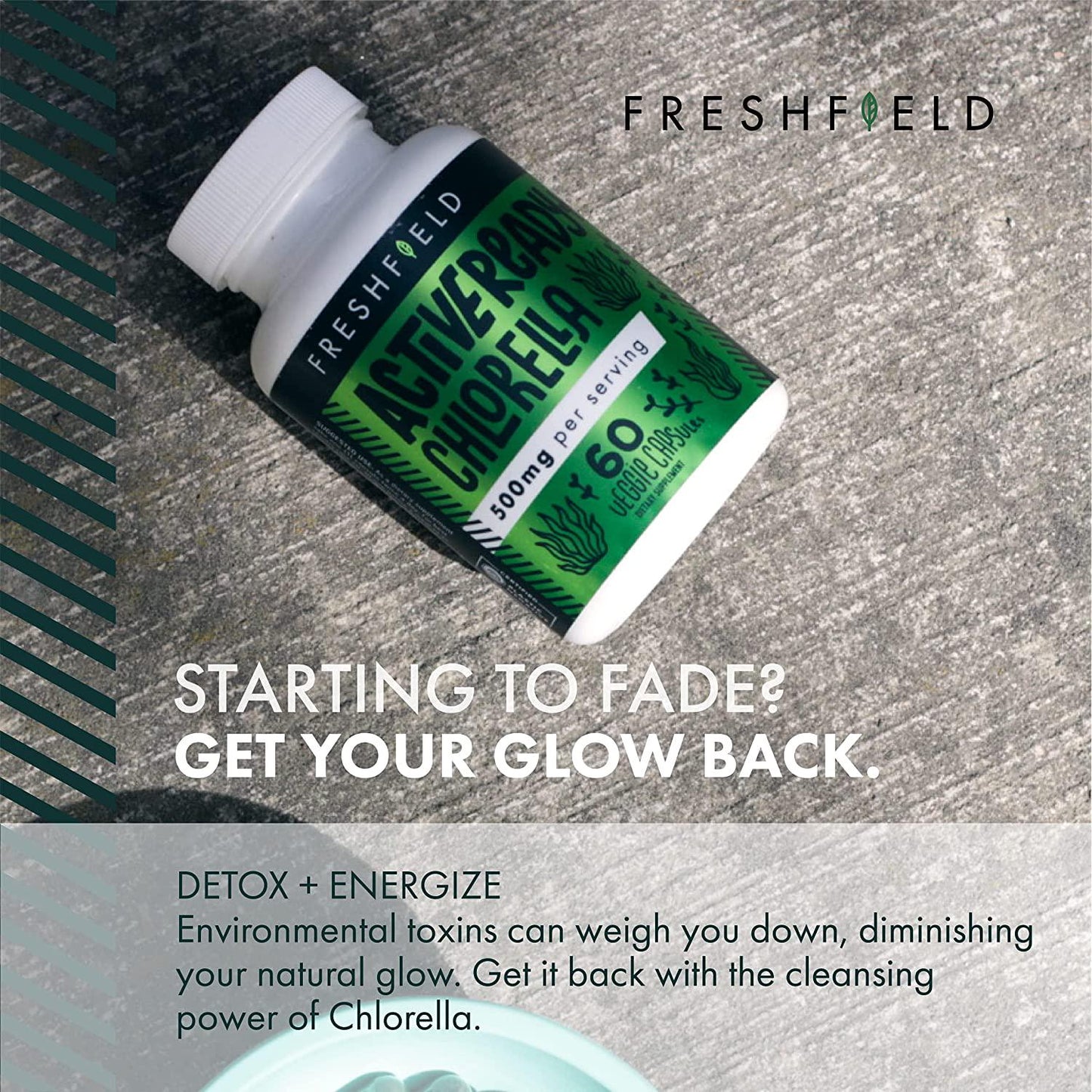 Freshfield Vegan Chlorella: Active Ready+, 500mg Capsules, Naturally occuring Chlorophyll and Beta-Carotene from Green Freshwater Algae with a Wide Range of antioxidants. Vegan and Plastic Neutral