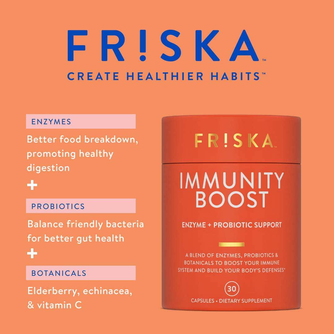Friska Immunity Boost, Natural Digestive Enzyme and Probiotic, Promotes Better Digestion, Made in The USA, 30 Vegetarian Capsules