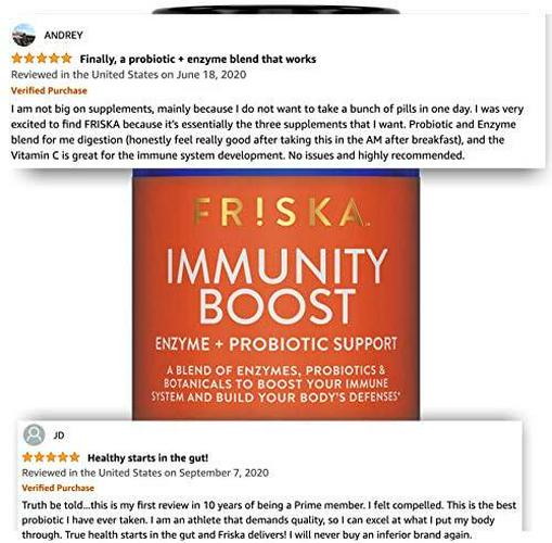 Friska Immunity Boost, Natural Digestive Enzyme and Probiotic, Promotes Better Digestion, Made in The USA, 30 Vegetarian Capsules