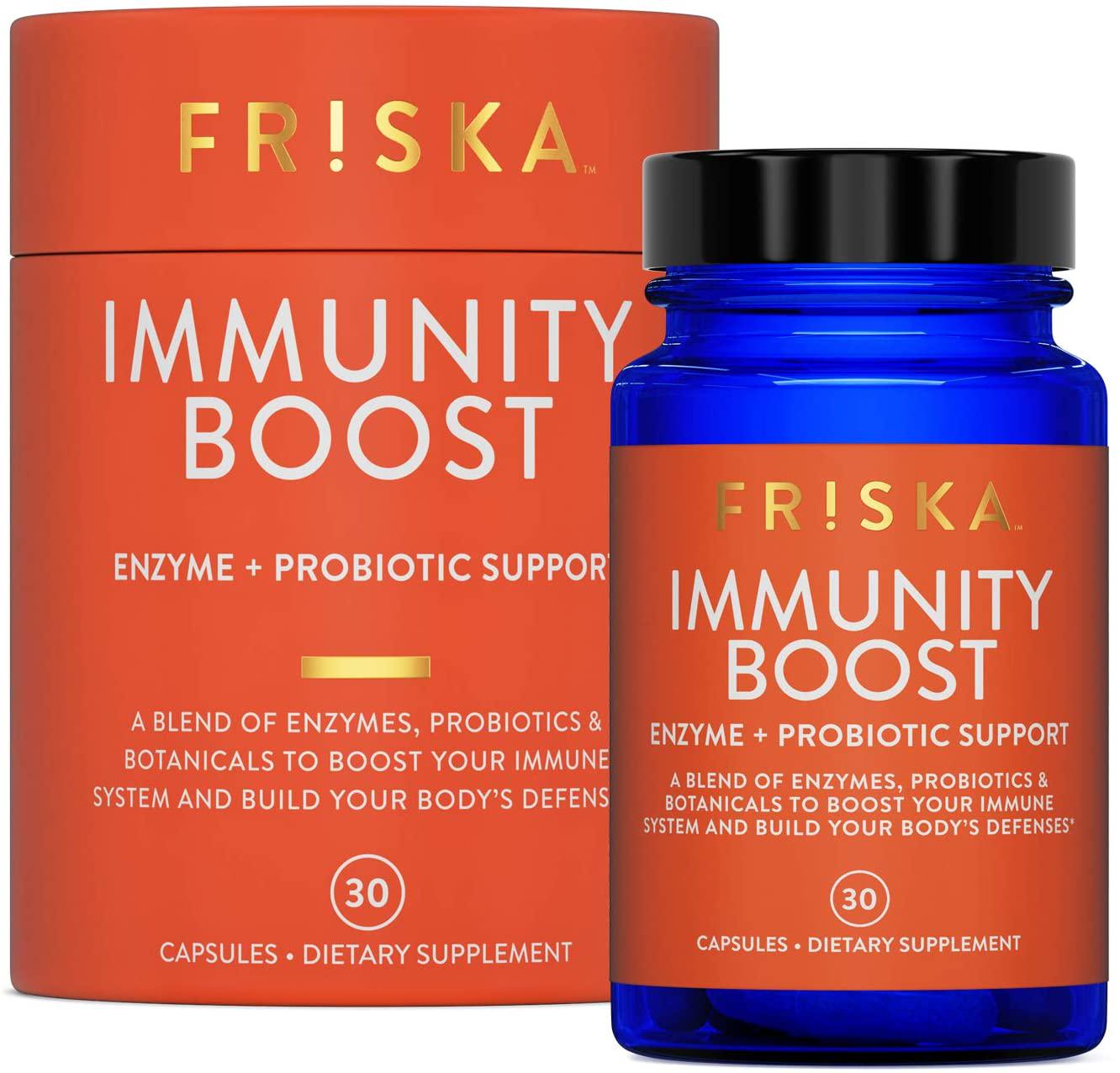 Friska Immunity Boost, Natural Digestive Enzyme and Probiotic, Promotes Better Digestion, Made in The USA, 30 Vegetarian Capsules