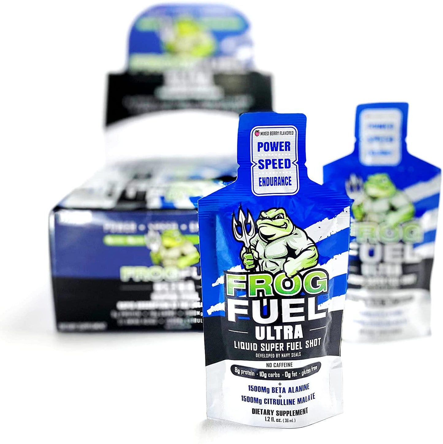 FrogFuel Ultra Liquid Protein Shot with Carbohydrates and Electrolytes - Mixed Berry - 24 1.2oz Protein Shots. Pre Workout and Endurance Shot. Clinically Proven 100% Digestibility in < 15 Minutes.
