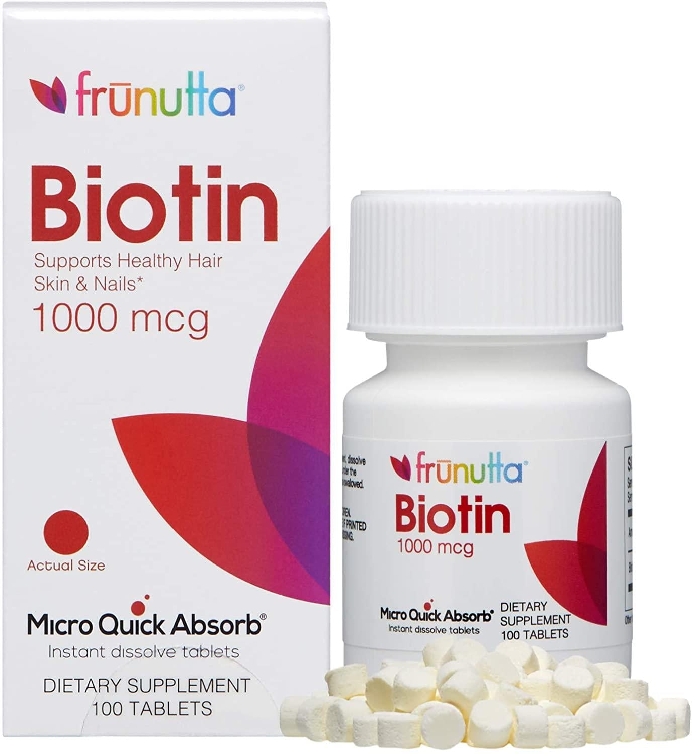 Frunutta Biotin 1000 mcg, Beautiful Hair, Healthy Nails, Under The Tongue Instant Dissolve Tablets, 3 Month Supply, Proudly Made in USA