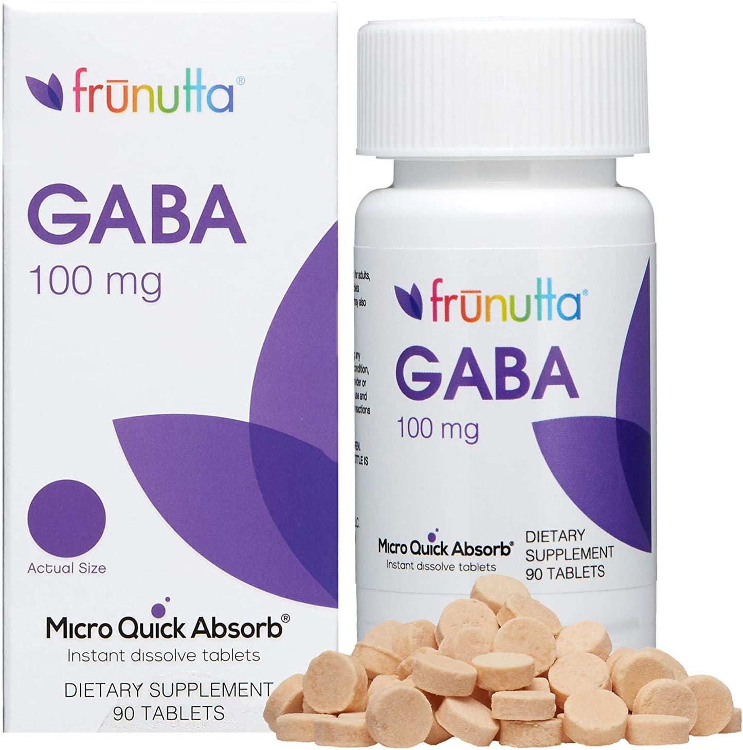 Frunutta GABA Under The Tongue Instant Dissolve Tablets - 100 mg x 90 Tablets - Helps Relieve Anxiety and Improve Mood - Dietary Supplement, Made in USA - Non-GMO, Gluten Free and No Additives