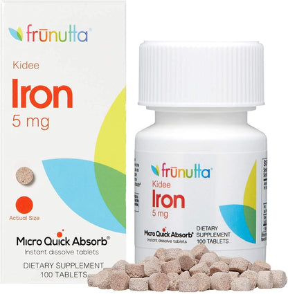 Frunutta Kidee Iron Children's Iron 5 mg, 100 Under The Tongue Sublingual Instant Dissolve Tablets, 3 Month Supply, Proudly Made in USA