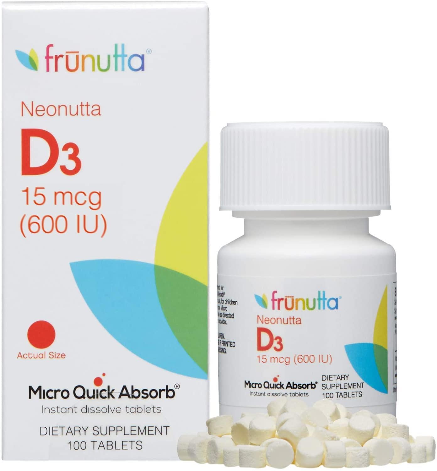 Frunutta Neonutta Children&#039;s Vitamin D3 200 IU, Under The Tongue Instant Dissolve Tablets, 3 Month Supply, Proudly Made in USA