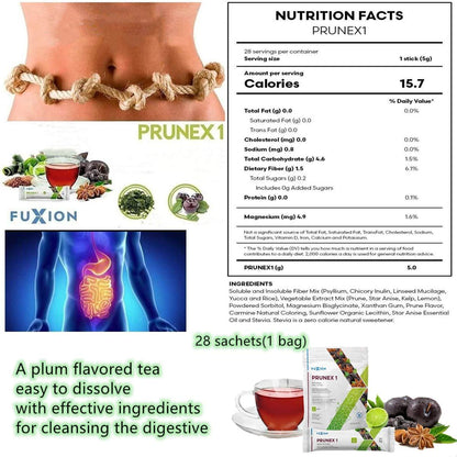 FuXion Prunex 1 Fruit Herbal Tea for 28-Day Colon Detox Cleanse - Effectively Improve Bowel Movements, Reliable Overnight Relief from Constipation, Stay Comfortable at Bathroom(1 Pouch of 28 Sachets)