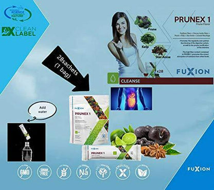 FuXion Prunex 1 Fruit Herbal Tea for 28-Day Colon Detox Cleanse - Effectively Improve Bowel Movements, Reliable Overnight Relief from Constipation, Stay Comfortable at Bathroom(1 Pouch of 28 Sachets)