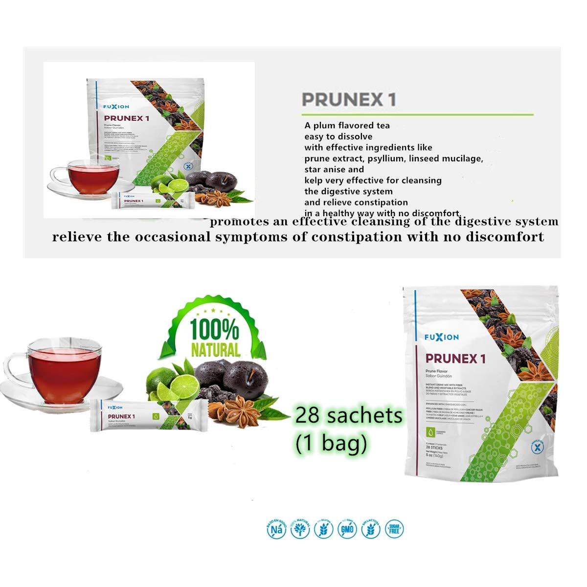 FuXion Prunex 1 Fruit Herbal Tea for 28-Day Colon Detox Cleanse - Effectively Improve Bowel Movements, Reliable Overnight Relief from Constipation, Stay Comfortable at Bathroom(1 Pouch of 28 Sachets)