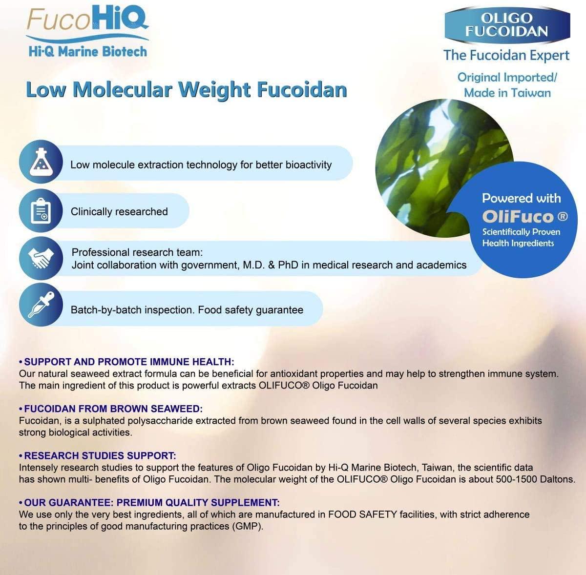 FucoHIQ HI-Q Oligo Fucoidan Capsules - 550mg, Doctor Recommend Fucoidan, Extra Strength Immune Support, for All Ages, Vegetarian, Halal Certified, 60 Veggie Capsules, Made in Taiwan (3 Pack)