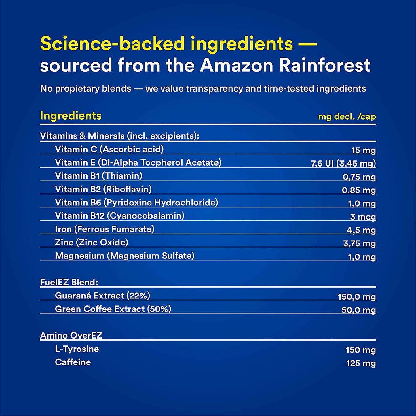 FuelEZ Caffeine Pills for Smooth All Day Energy with Guarana, Green Coffee Bean Extract, Natural Energy to Increase Memory and Clarity with Vitamin B Complex, L Tyrosine 1000 milligrams (12 Capsules)