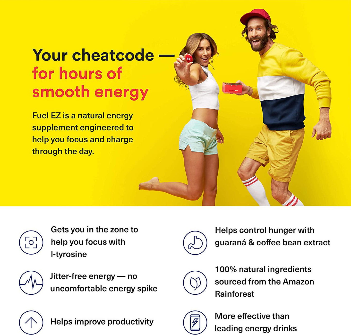 FuelEZ Caffeine Pills for Smooth All Day Energy with Guarana, Green Coffee Bean Extract, Natural Energy to Increase Memory and Clarity with Vitamin B Complex, L Tyrosine 1000 milligrams (12 Capsules)