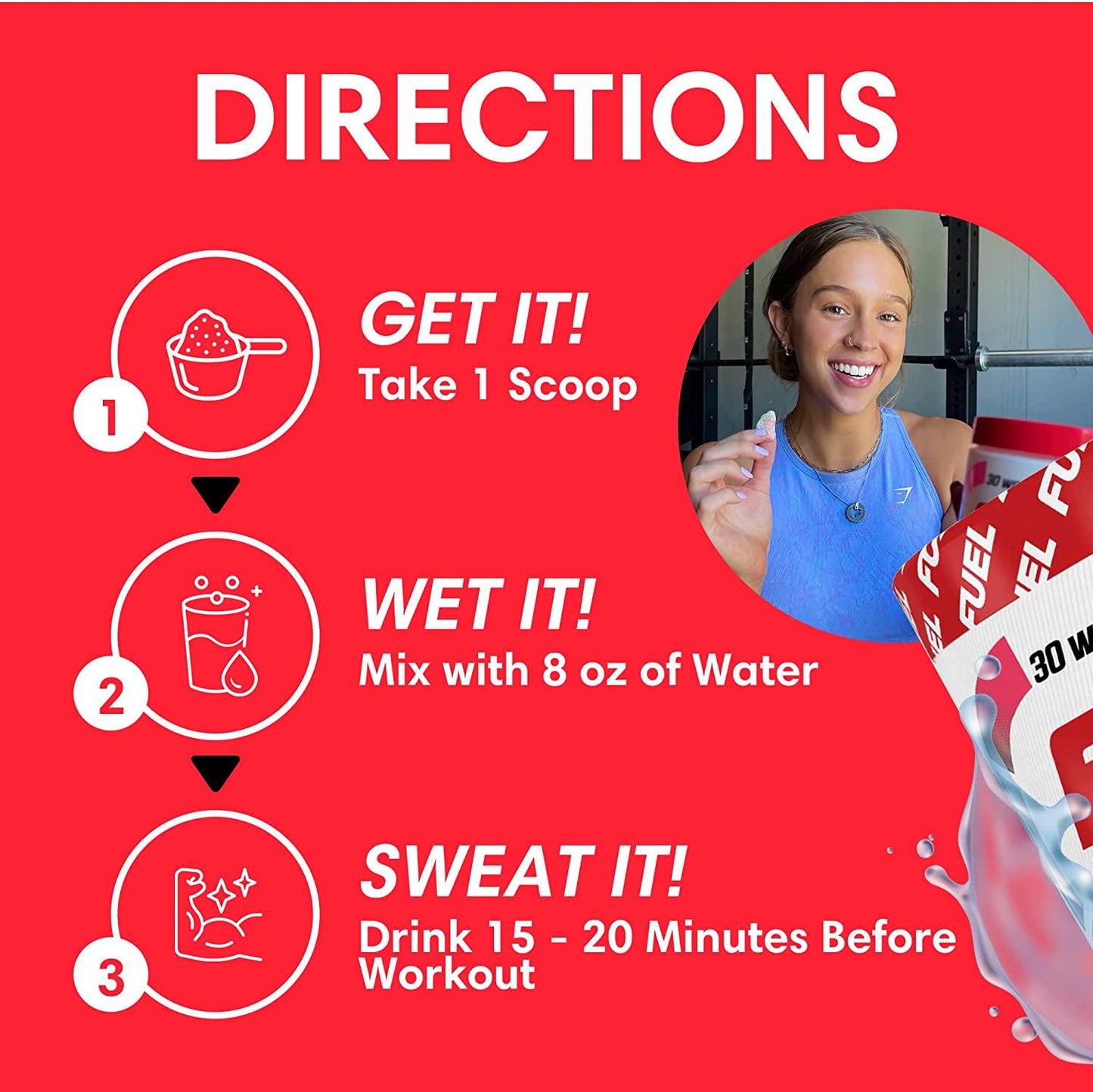 Fuel - Pre Workout Powder for Men and Women, Sour Watermelon Wedges Flavor, Low-Calorie and Sugar-Free Pre Workout Mix with Creatine Monohydrate, Supports Energy and Focus