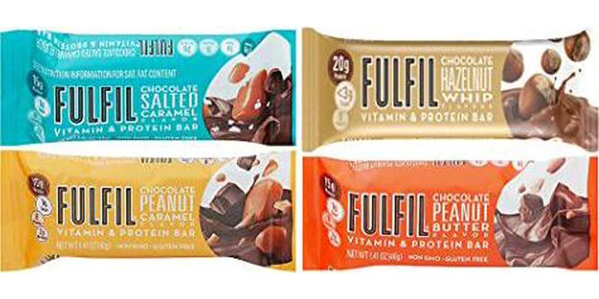 Fulfil Vitamin and Protein Bars, Chocolate Salted Caramel, Chocolate Hazelnut, Chocolate Peanut Caramel, and Chocolate Peanut Butter, 1.41 Ounce (Pack of 8) - with Make Your Day Bag Clip