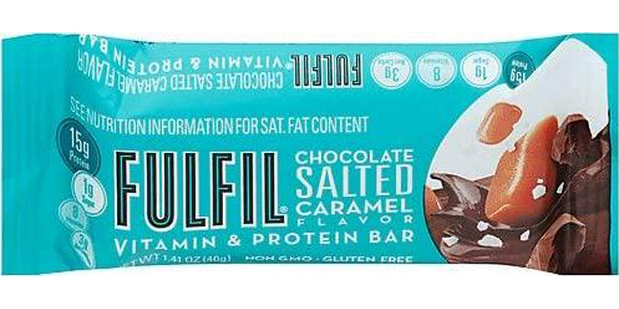 Fulfil Vitamin and Protein Bars, Chocolate Salted Caramel, Chocolate Hazelnut, Chocolate Peanut Caramel, and Chocolate Peanut Butter, 1.41 Ounce (Pack of 8) - with Make Your Day Bag Clip